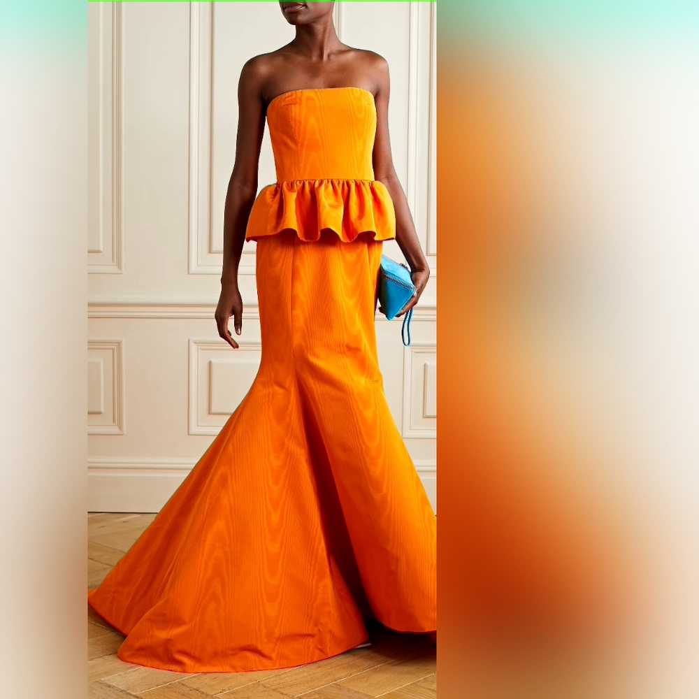 #^$8,990 NEW OSCAR DE LA RENTA PEPLUM MOIRE FAILLE GOWN US 6 M